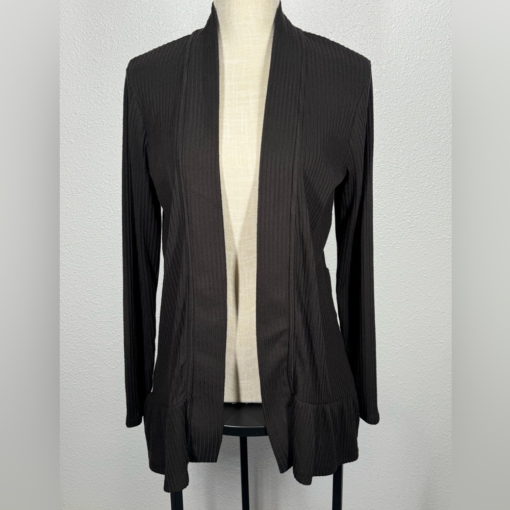 Lauren Conrad Black Ribbed Long Line Open Front Cardigan Medium